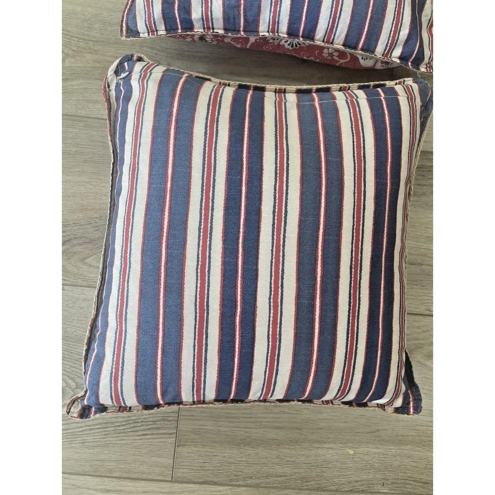 2 Ralph Lauren Pr DECORATIVE PILLOW Down Insert Villa Martine STRIPES Red Floral